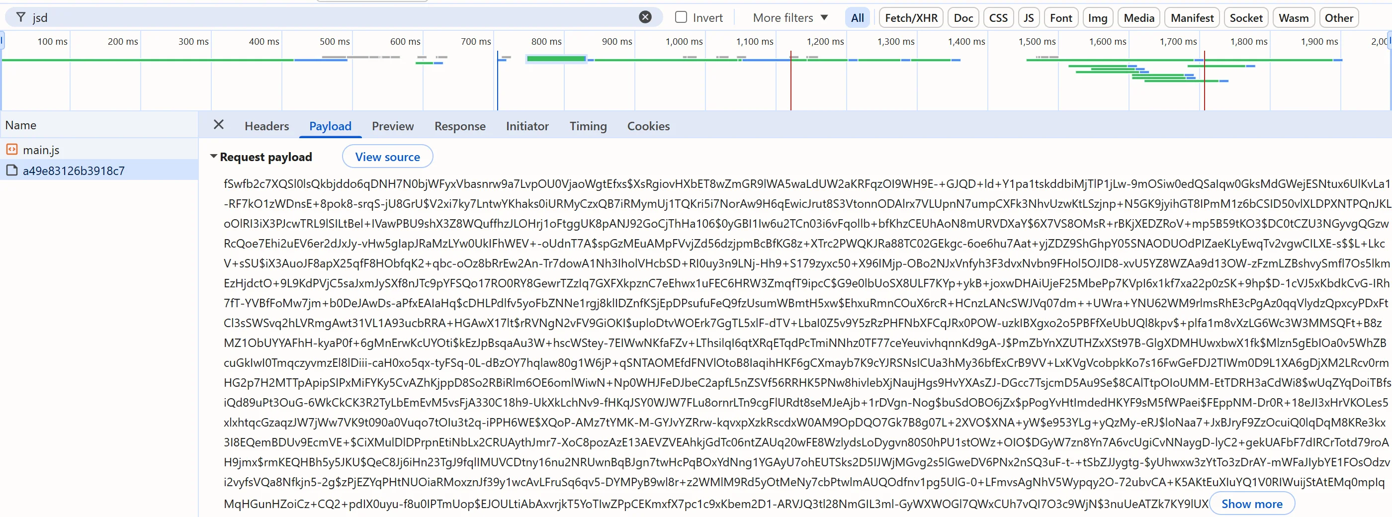 The Network panel filtered by challenge-platform: the jsd script and the oneshot POST