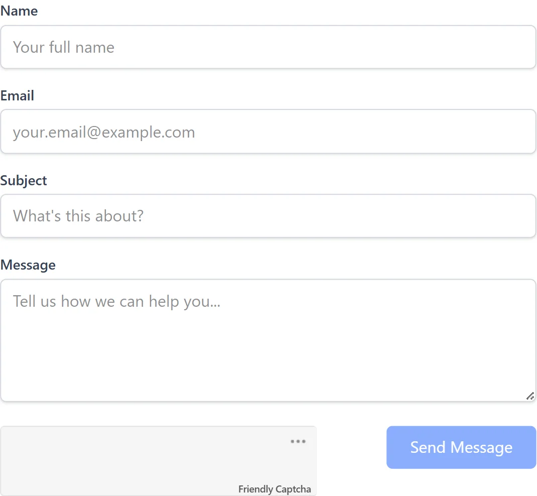 The Friendly Captcha v2 widget inside the signup form on friendlycaptcha.com/demo, in its verifying state with the form fields around it