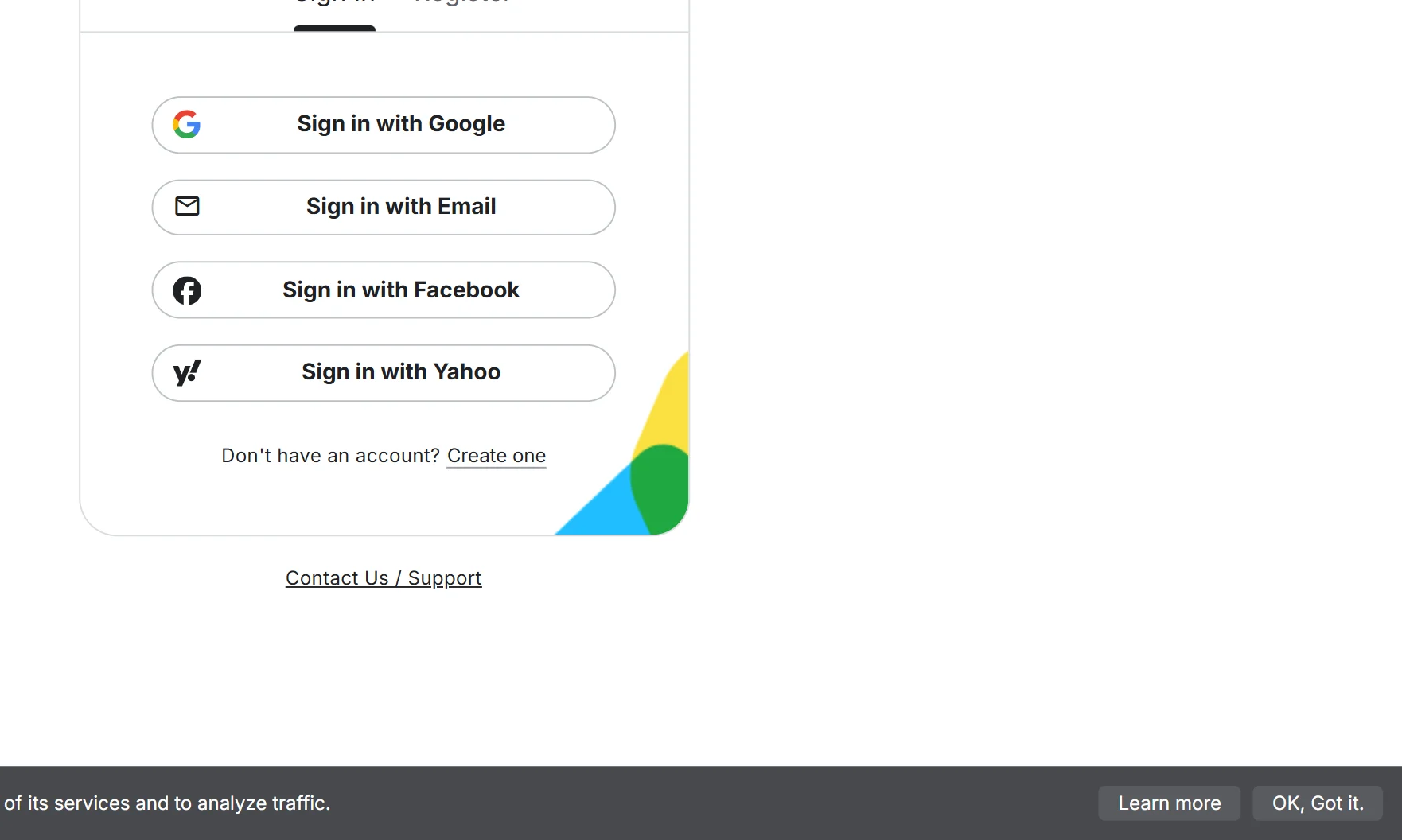Kaggle's login form with the small reCAPTCHA v3 badge in the corner and no checkbox (an enterprise.js render)